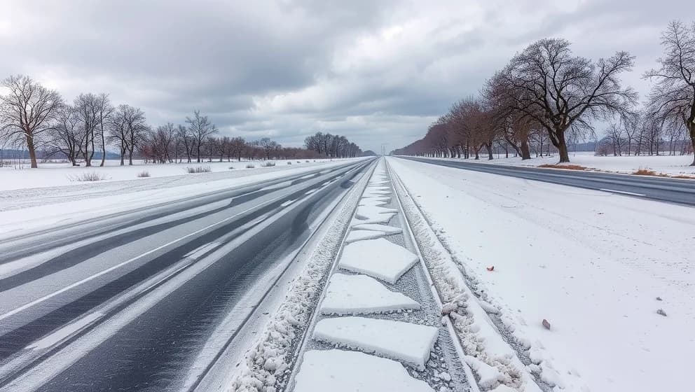 Varning för snö och is på vägen